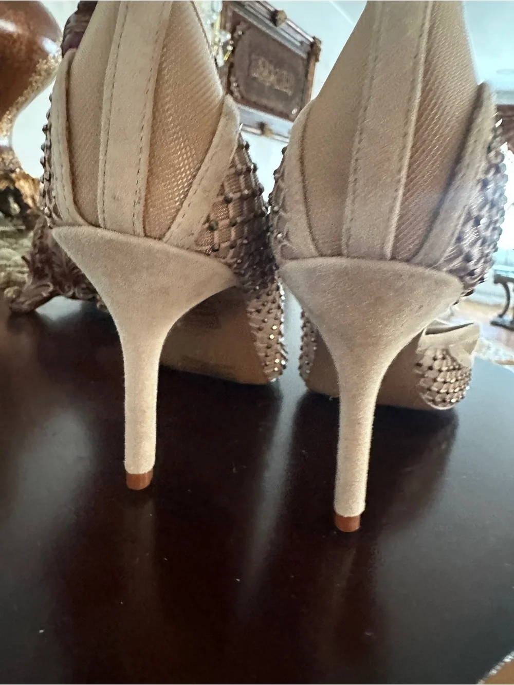 Reiss Nude-Beige Pointed-Toe Embellished Heels 16cm heels like new